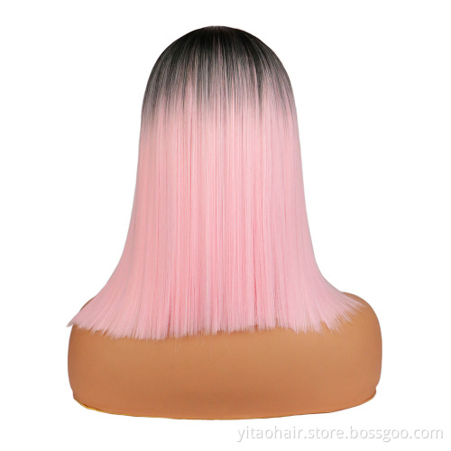 Popular Ombre Pink Bob Wig Depuy Synthes Tfnadvanced Female High Temperature Silk Chemical Fiber Lace front  colored  Bob Wig